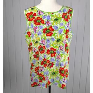 VTG Bob Mackie Wearable Art 100% Silk Sleeveless Multi-Color Floral Shell Top M